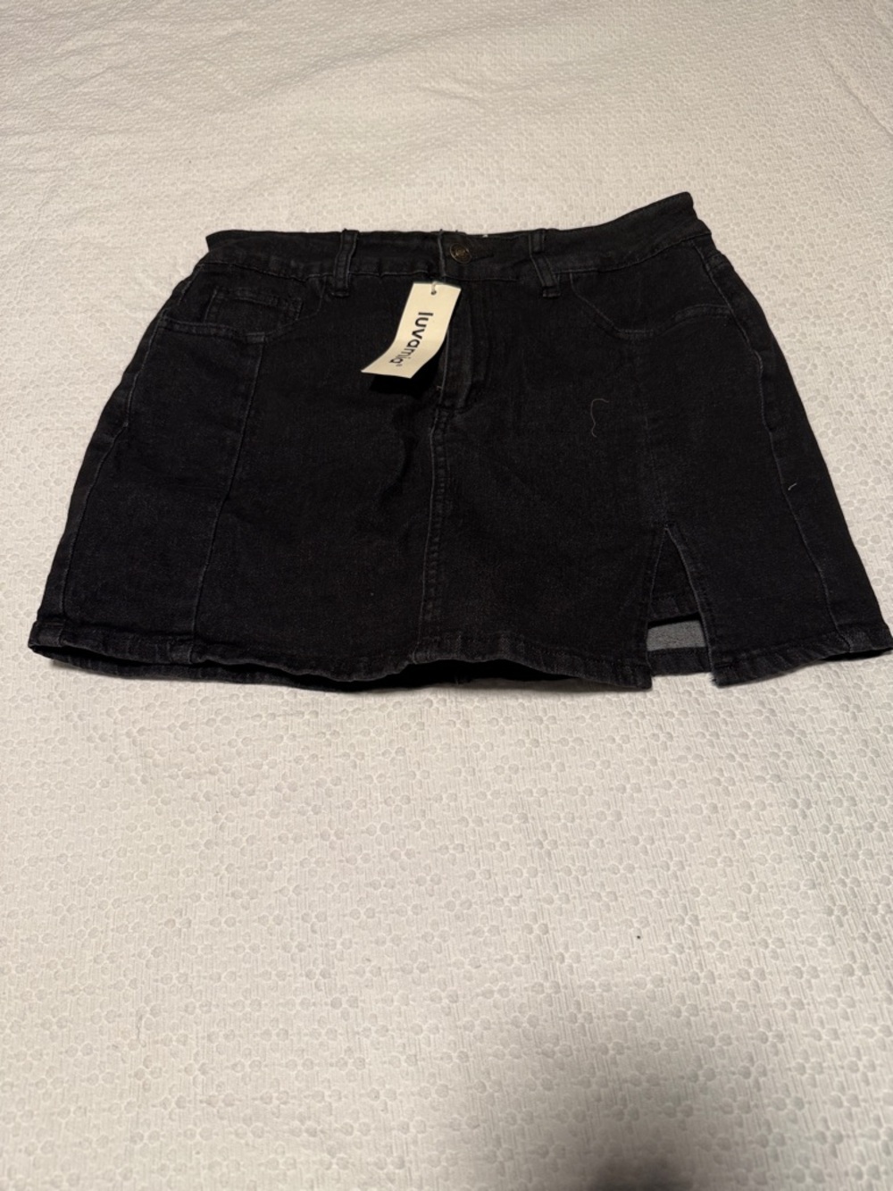 Able Black Denim Mini Skort with Front Slit and Shorts Underneath - Picture 1 of 3
